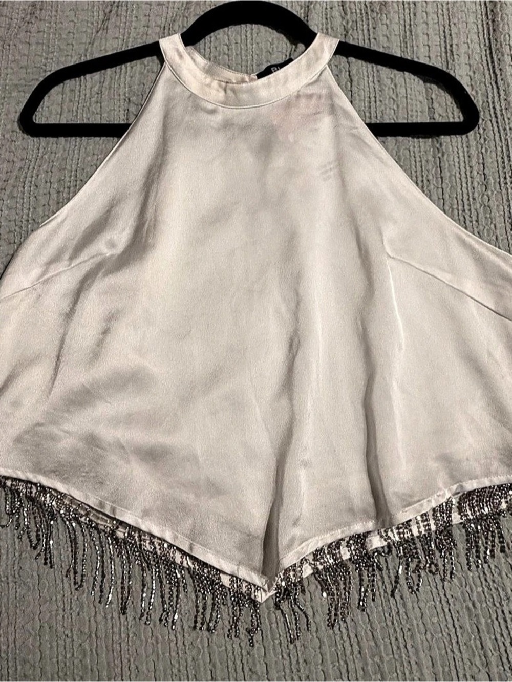 Blue B Collection Rhinestone Fringe Top in White Large NWT